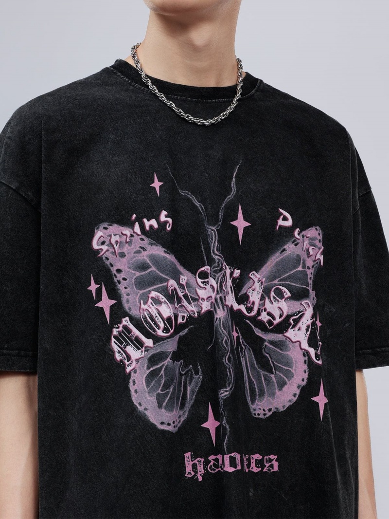 Noir  T Shirts Aelfric Eden Broken Moth Star Print Tee - CHK-4398026